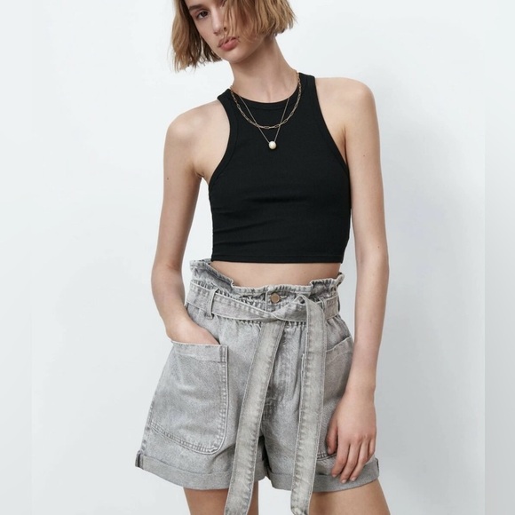 ZARA Paperbag High Waist Denim Shorts - Size 6 - Picture 1 of 14